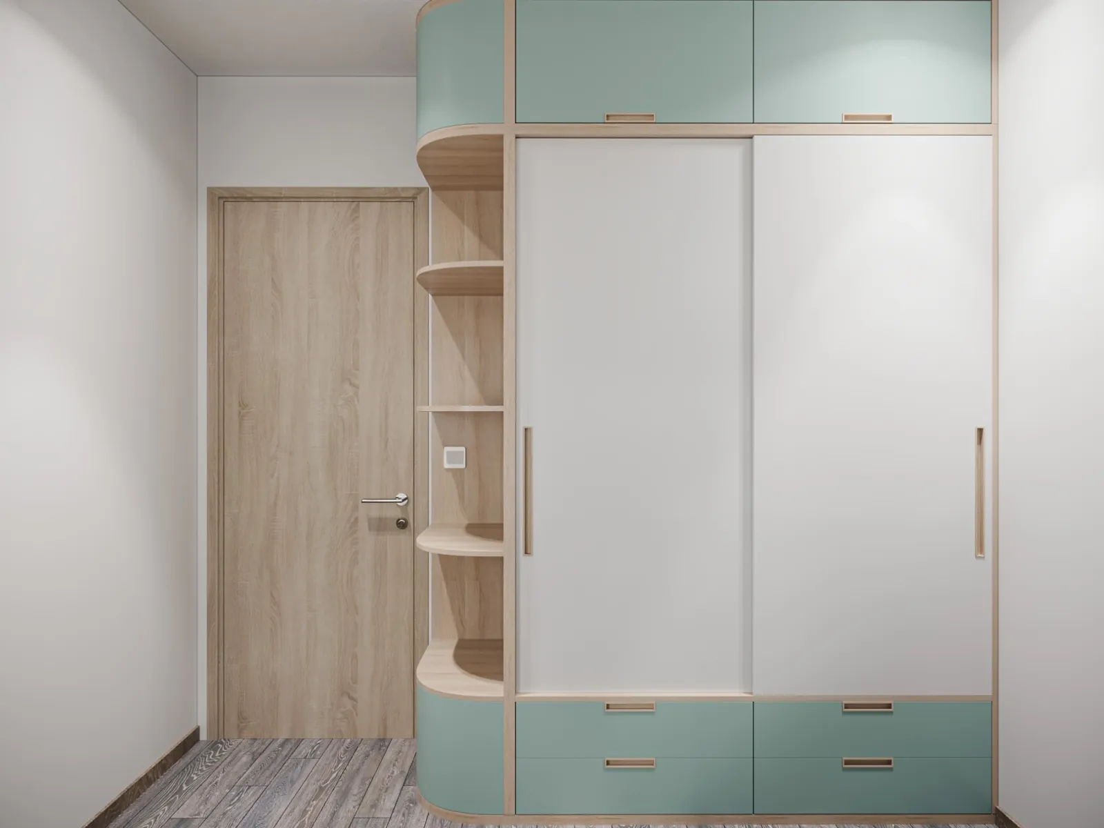 Einbauschrank in Mint und Weiß